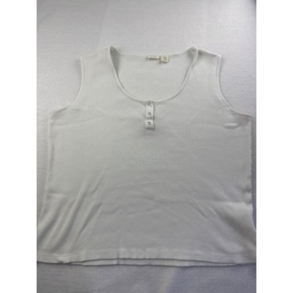 Caslon Womens Sleeveless White Top Size L 100% Cotton Ribbed Style Made In Maria